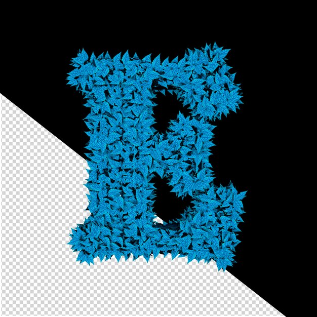 PSD 3d-symbol aus blauen blättern, buchstabe e