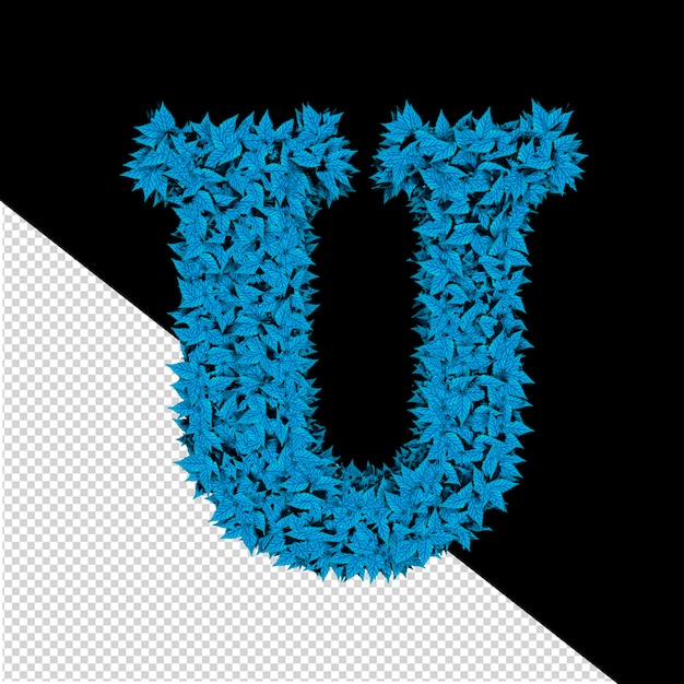 3d-symbol aus blauen blättern, buchstabe u