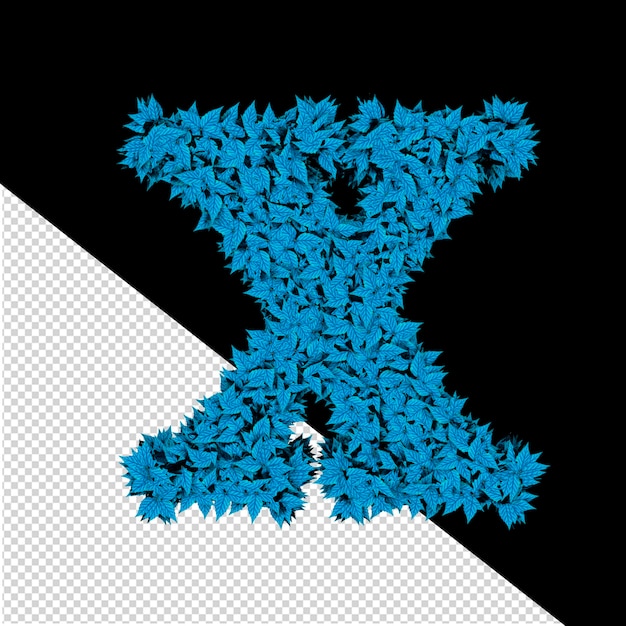 PSD 3d-symbol aus blauen blättern, buchstabe x