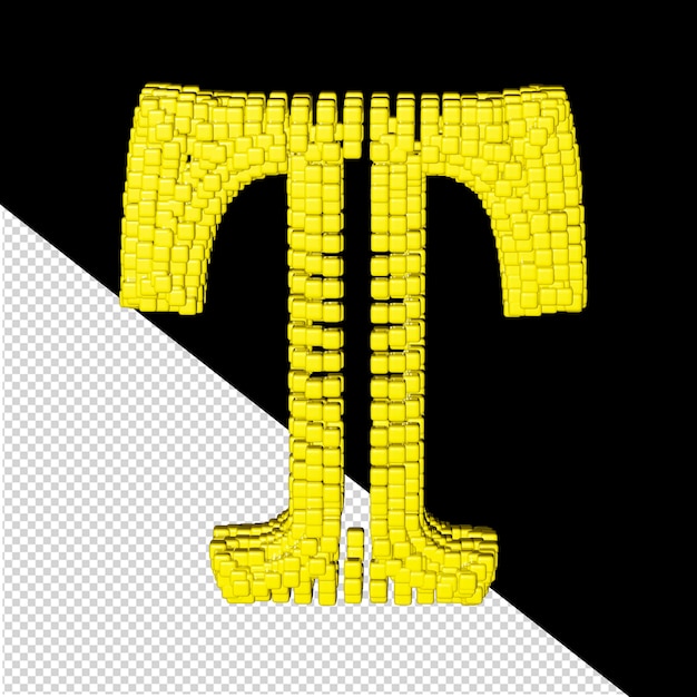 PSD 3d-symbol aus gelben würfeln, buchstabe t