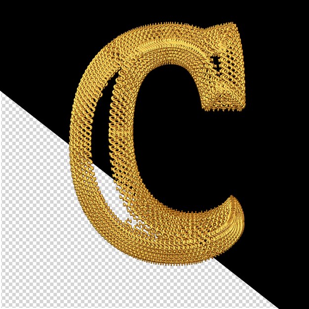 PSD 3d-symbol aus gold-dollar-zeichen buchstabe c