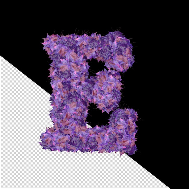 PSD 3d-symbol aus herbstlichen lila blättern, buchstabe e