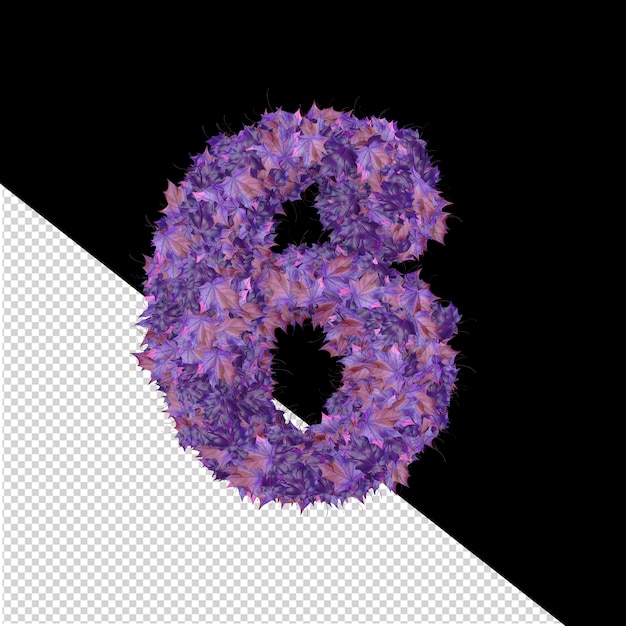 3d-symbol aus herbstlichen lila blättern nummer 6