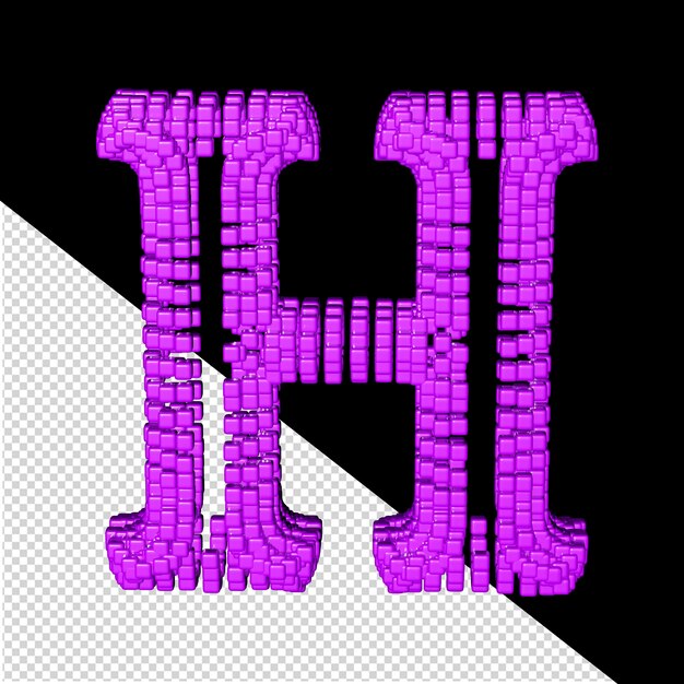 PSD 3d-symbol aus lila würfeln buchstabe h