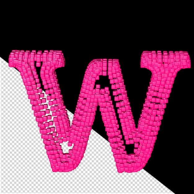 PSD 3d-symbol aus rosa würfeln, buchstabe w