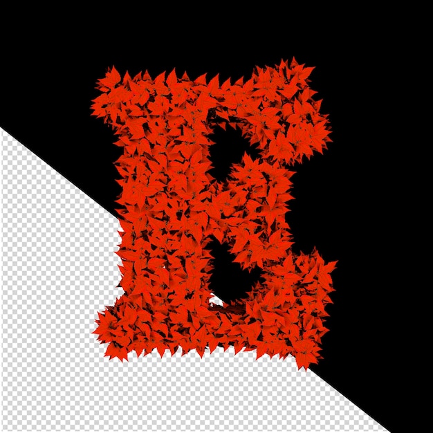 PSD 3d-symbol aus roten blättern, buchstabe e