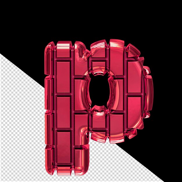 3d-symbol aus roten vertikalen ziegelsteinen buchstabe p