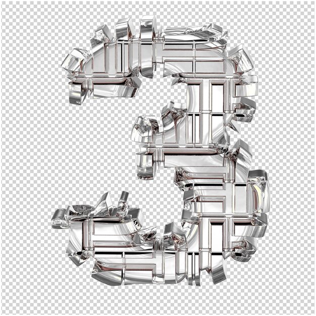 3d-symbol aus transformiertem silber nummer 3