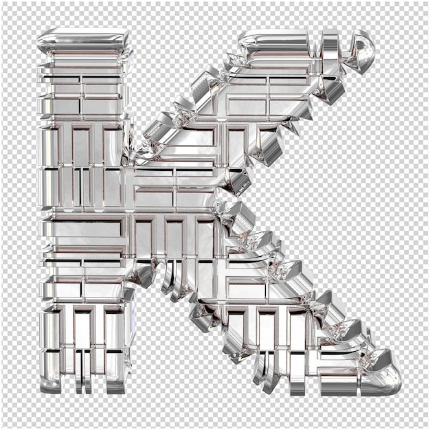 3d-symbol aus transformiertem silberbuchstabe k