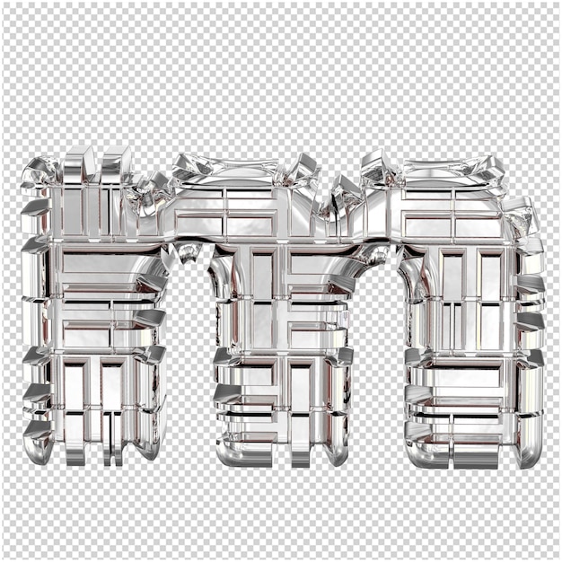 3D-Symbol aus transformiertem Silberbuchstabe m