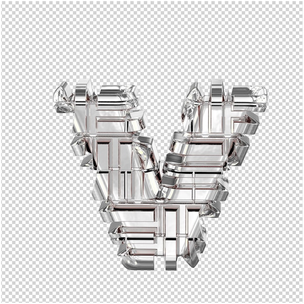 3d-symbol aus transformiertem silbernem buchstaben v