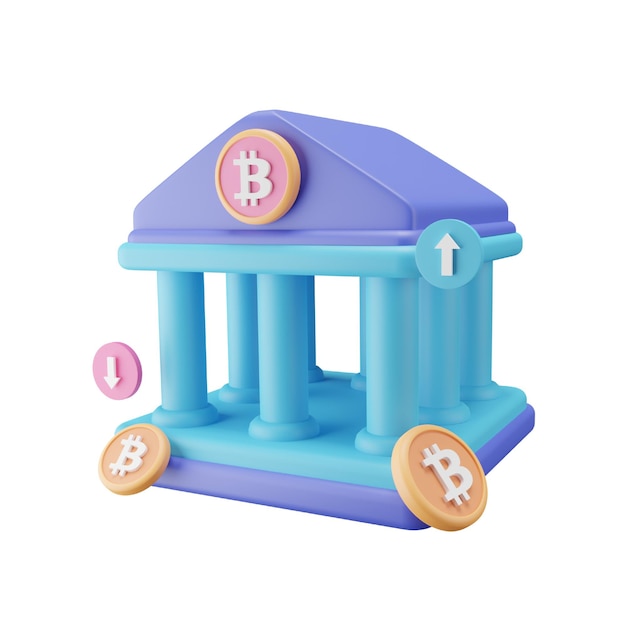 3D-Symbol der Bitcoin-Bank für Kryptowährung