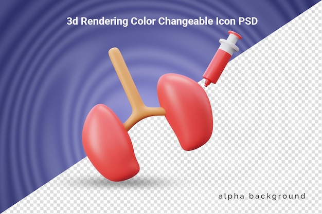 3d-symbol der menschlichen niere mit injektion