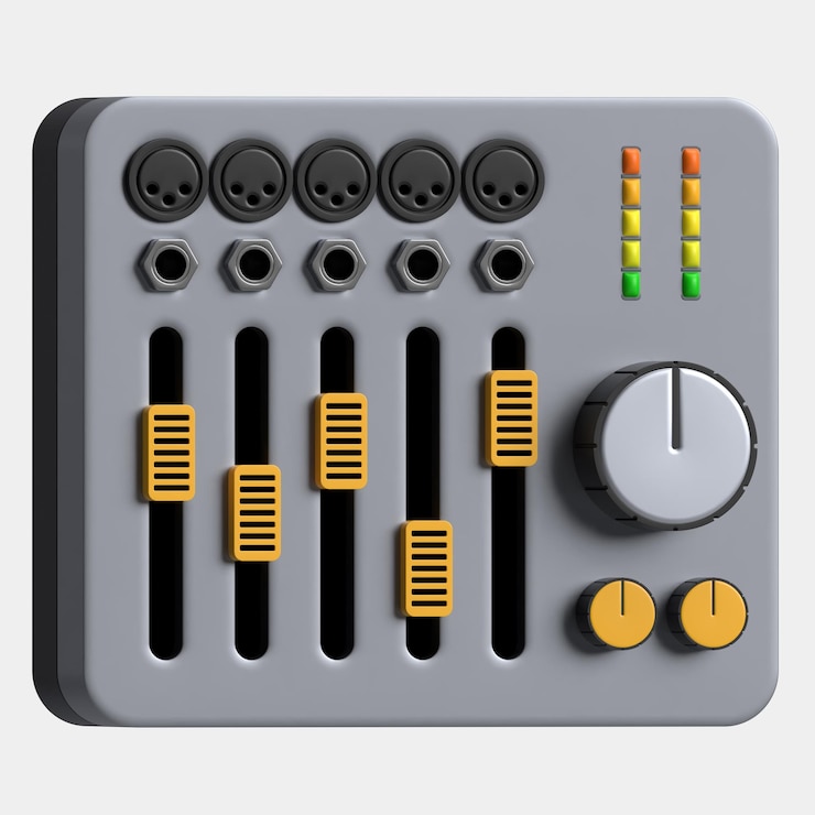 PSD 3d-symbol des audio-mixers in klassischer grauer farbe