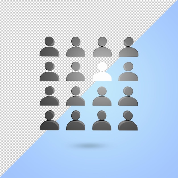 3D-Symbol einer Gruppe von Menschen mit einem leuchtenden Konzept muss sich von anderen oder einzigartig unterscheiden