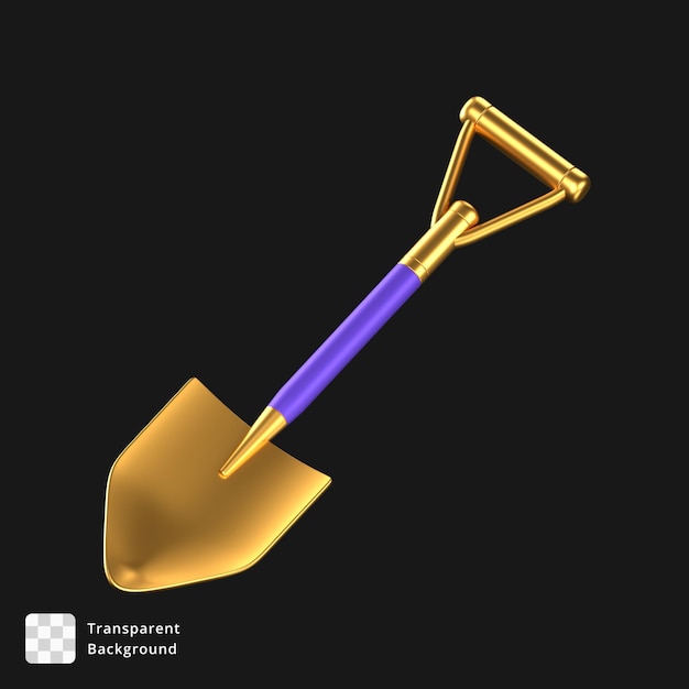 3D-Symbol einer lila und goldenen Schaufel