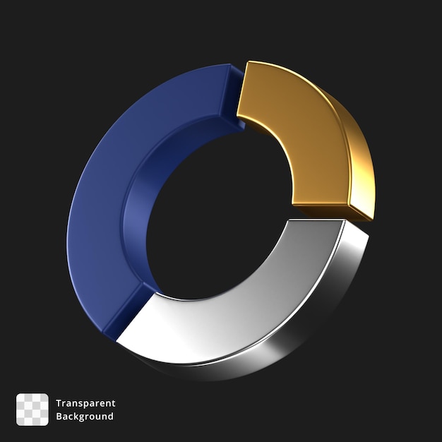 3d-symbol eines blaugoldenen und silbernen donut-diagramms