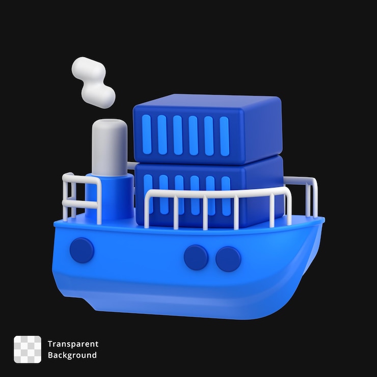 PSD 3d-symbol eines schiffes, das transitanhänger befördert