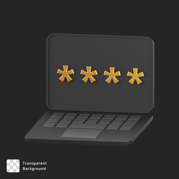 PSD 3d-symbol eines schwarzen laptops mit passwort auf dem bildschirm
