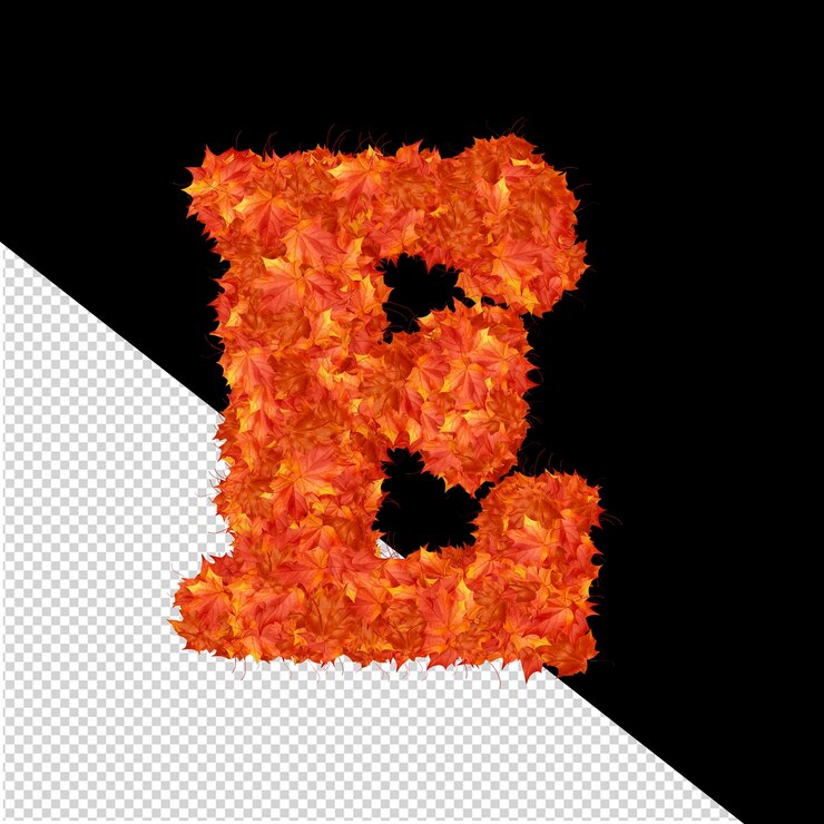 PSD 3d symbol from autumn redheaded leaves letter e