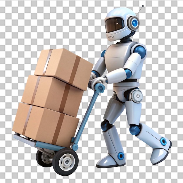 3D-Symbol für die Lieferung von Robotern, isoliert auf durchsichtigem Hintergrund