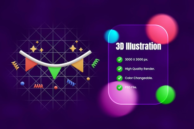 3D-Symbol für Geburtstagsfeste oder Party Garland 3D-Symbol oder Bunting Flag 3D-Symbol