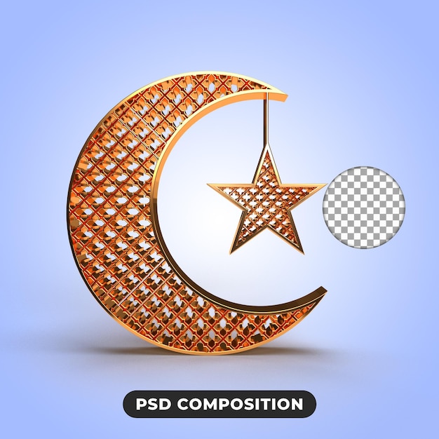 PSD 3d-symbol für islamisches element ramadan halbmond und ramadan-laterne 3d-symbol