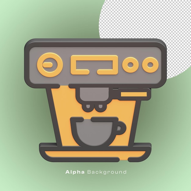 3D-Symbol für Kaffee- oder Espressomaschine mit dunklem Thema und hochwertigem Renderbild