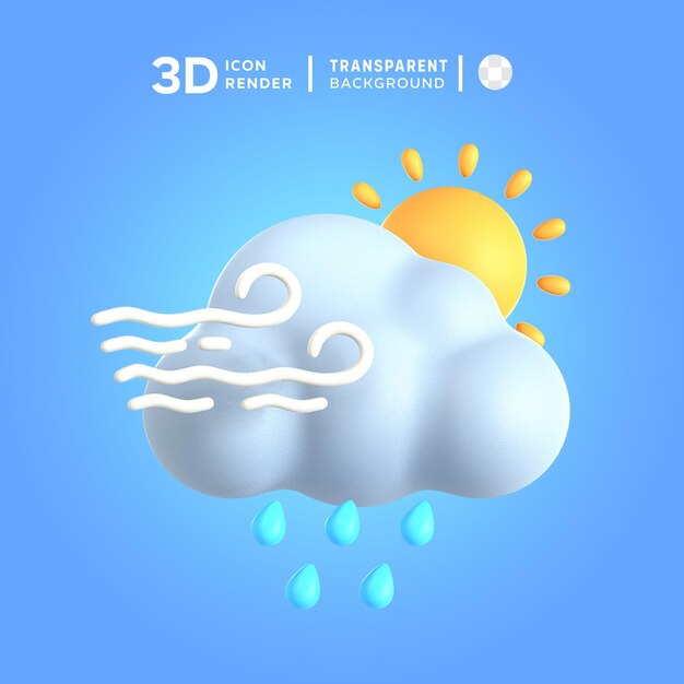 PSD 3d-symbol für regnerischen sturm am tag illustration