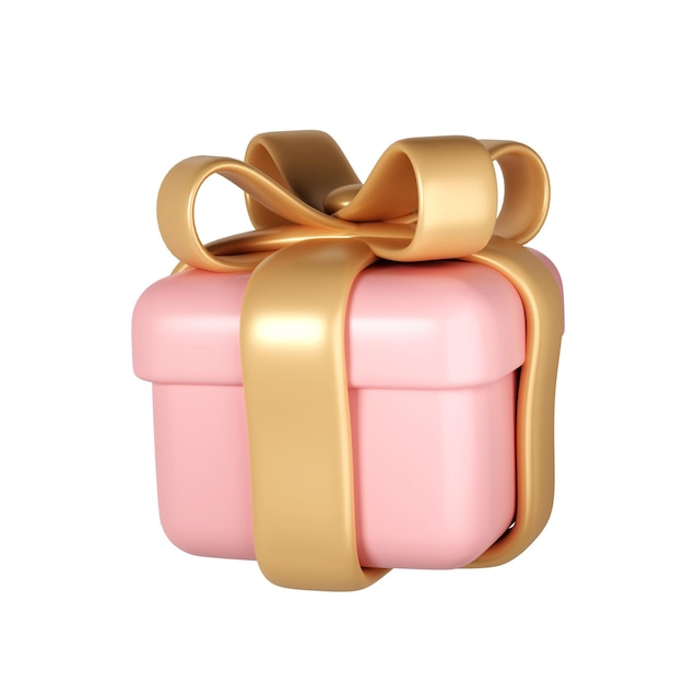 3d-symbol für rosa valentinstag-geschenkbox mit goldener schleife und transparenter illustration