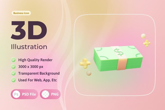 3D-Symbol für Wirtschaft und Finanzen, Geld, verwendet für Web, App usw