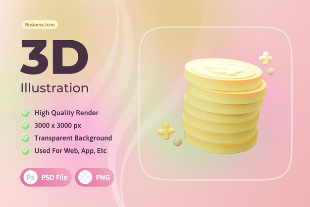 3D-Symbol für Wirtschaft und Finanzen, Münzen, verwendet für Web, App usw