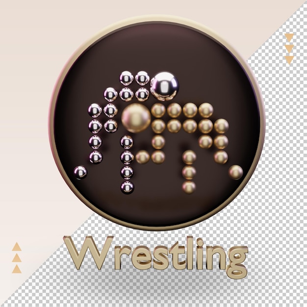 3d-symbol gold olympischer sport wrestling-symbol-rendering-vorderansicht