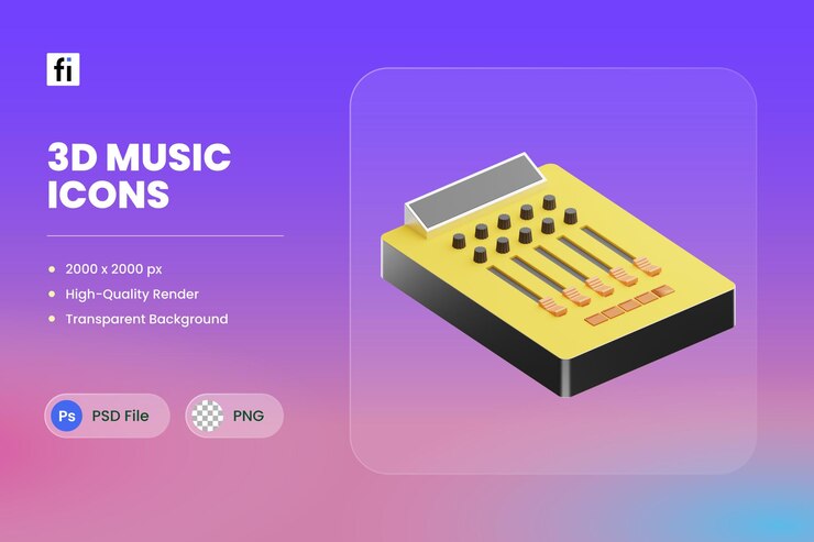 PSD 3d-symbol-illustration der tonmischer-audioaufnahme