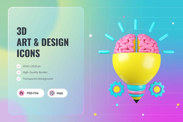3D-Symbol Illustration Kreatives Design Birne Idee Gehirn