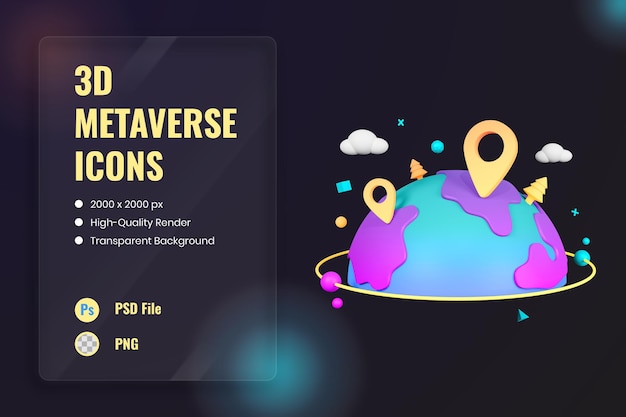 PSD 3d-symbol illustration lageplan pin globus