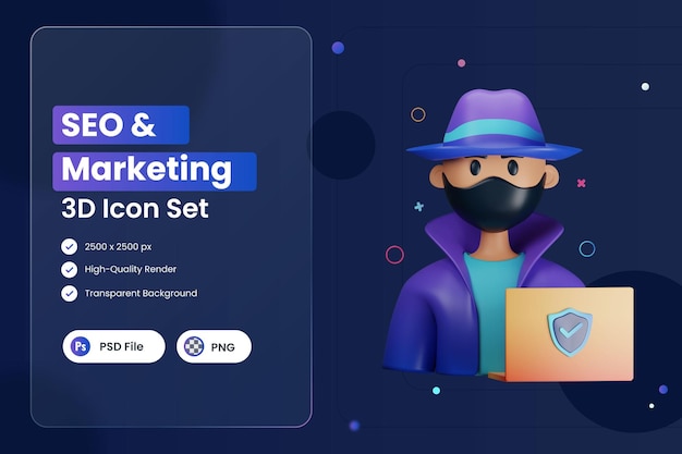 3D-Symbol Illustration White Hat Hacker
