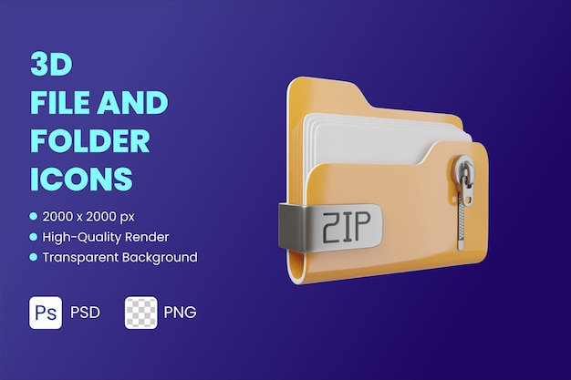 3D-Symbol Illustration Zip-Ordner