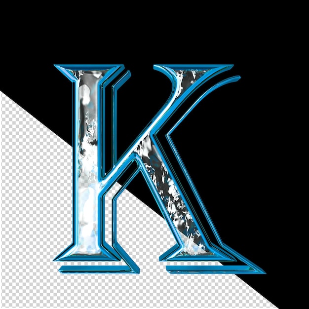 PSD 3d-symbol in einem blauen rahmen buchstabe k