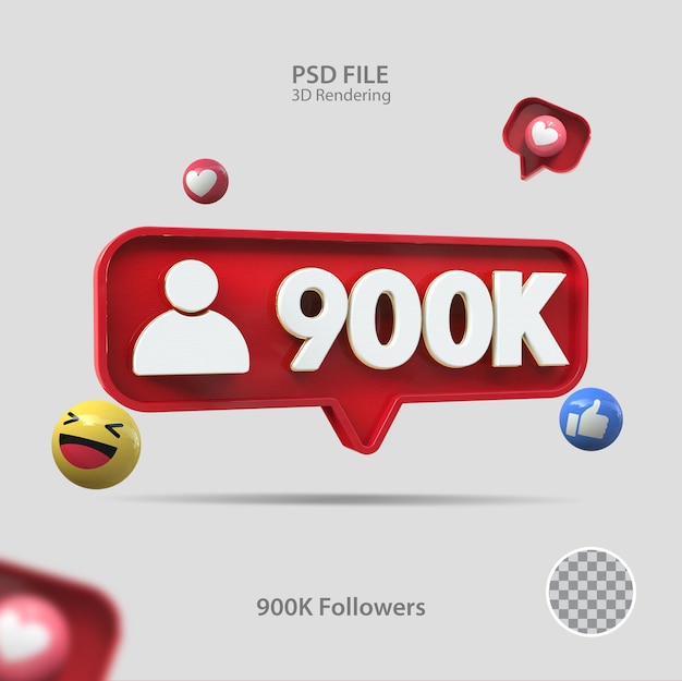 PSD 3d-symbol instagram 900k follower rendern