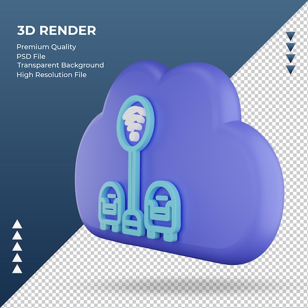 3D-Symbol Internet Cloud Wifi Bereich Zeichen Rendering von rechts