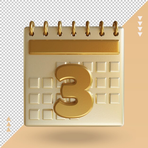 3d-symbol kalender drei rendering-vorderansicht