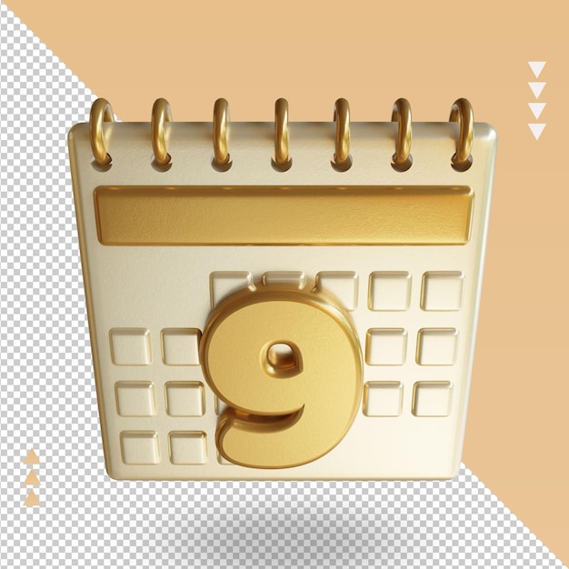 3D-Symbol Kalender Neun Rendering Draufsicht