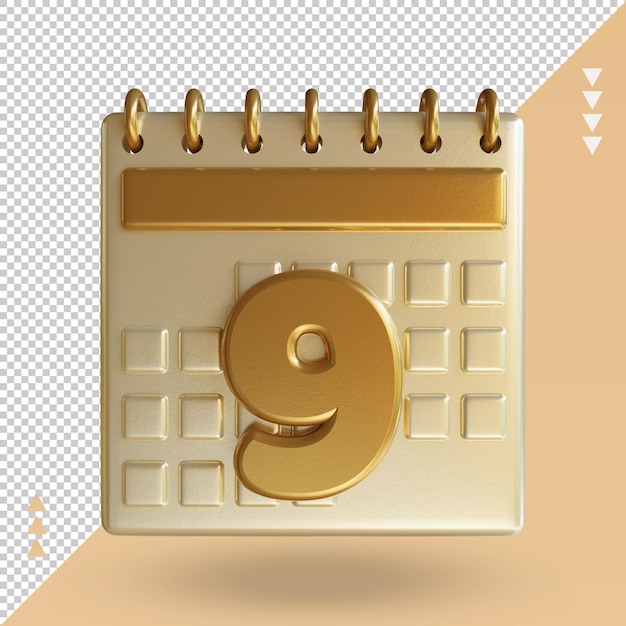 3D-Symbol Kalender Neun Rendering Vorderansicht