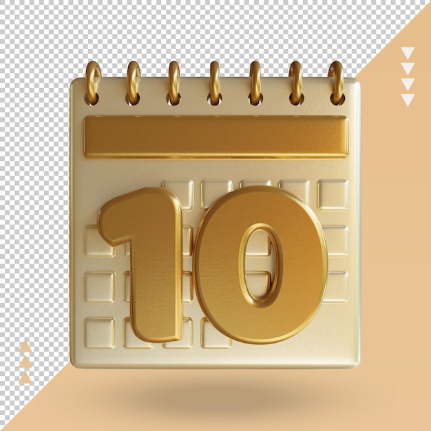 3D-Symbol Kalender Zehn Rendering-Vorderansicht