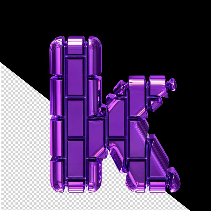 PSD 3d symbol made of dark purple vertical bricks letter k