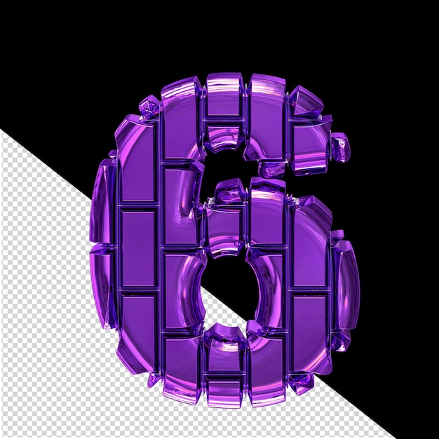 3d symbol made of dark purple vertical bricks number 6