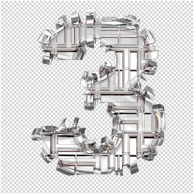 3d symbol made of transformed silver number 3