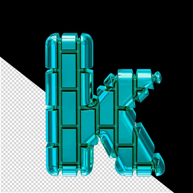 PSD 3d symbol made of turquoise vertical bricks letter k