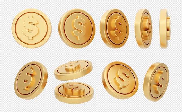 3D-Symbol-Münzen-Dollar-Geld-Gold-Set